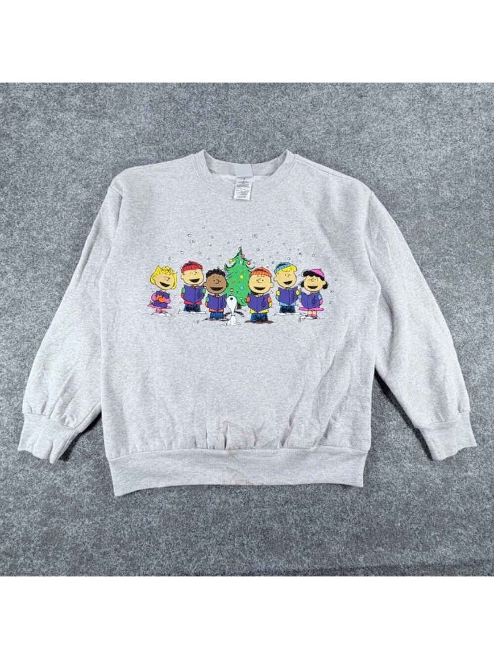 Peanuts Christmas Choir Graphic Sweatshirt Womens M Gray Heather Holiday Lights